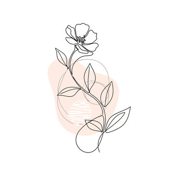 Minimalist Floral Line Art with Abstract Pastel Shapes