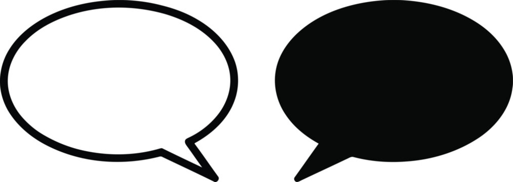 Speech bubble duo outline and solid black icons for communication concepts