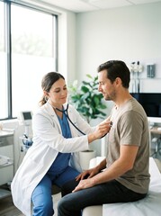 Obraz premium Healthcare Professional Examining Patient During Routine Checkup in Modern Clinic