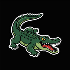 Fototapeta premium Green crocodile with open mouth and sharp teeth jumping forward cartoon animal