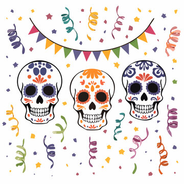 Day of the Dead Sugar Skulls with Confetti and Bunting