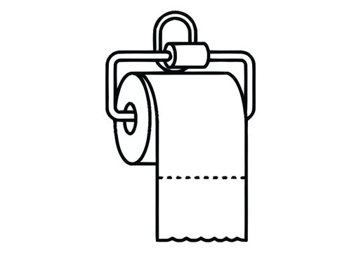 Household restroom convenience item holder with roll of soft paper material for daily personal hygiene and sanitation needs in homes and public facilities clear line art representation