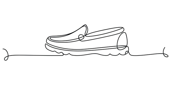 Continuous single line drawing of a casual loafer shoe