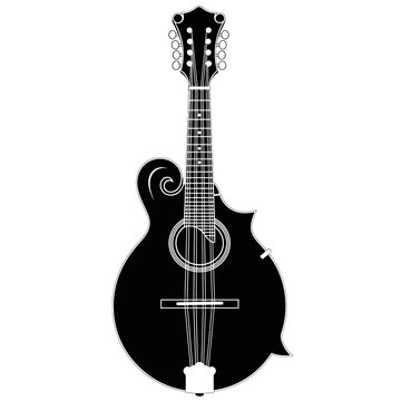 Silhouette of a Black Mandolin on White Background