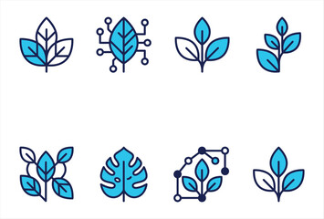 Fototapeta premium Flat Leaf Icon Set – Nature, Eco and Botanical Vector Icons