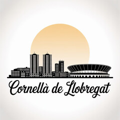 Cornellà de Llobregat Skyline Silhouette — A Compact Spanish Metropolitan Urban City Vector Illustration © Greener