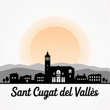 Sant Cugat del Vall&egrave;s Spain Skyline Silhouette &mdash; A Contemporary Catalan Hillside City Vector Illustration