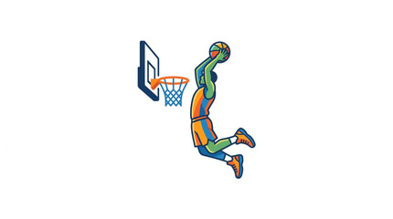 Basketball player performing a slam dunk during a game. © Wisnu