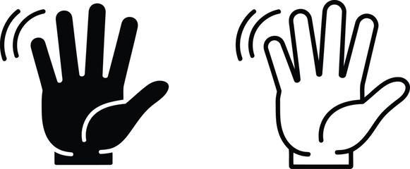 Fototapeta premium Hand gestures waving hand icons in solid and outline styles