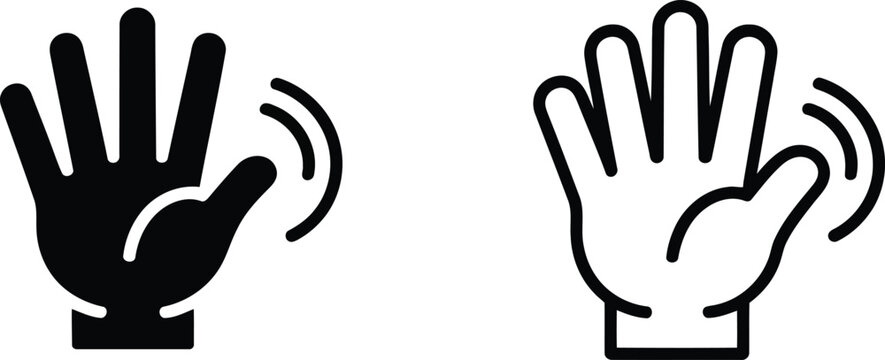 Hand wave icon set solid and outline styles for digital interfaces