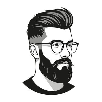Stylish Man with Glasses, Beard, and Pompadour Hairstyle, Vector Illustration