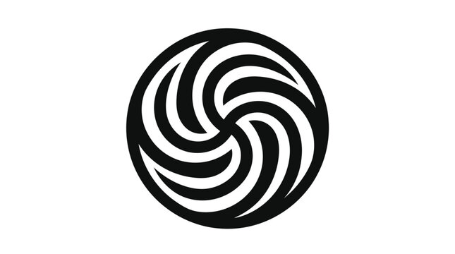 Black and white spiral design symbol.