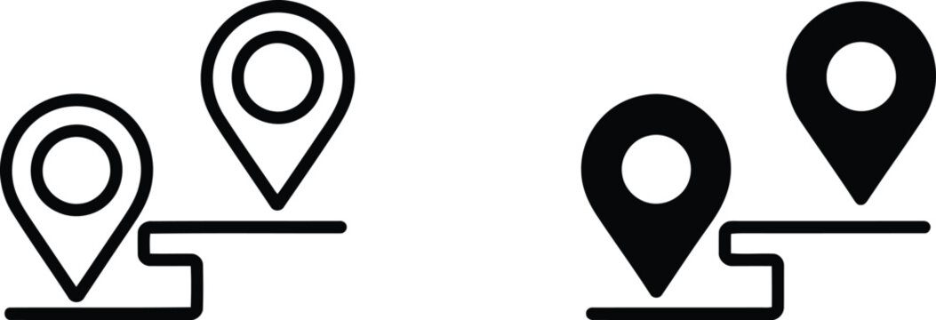 Location pin icons set outline and filled versions
