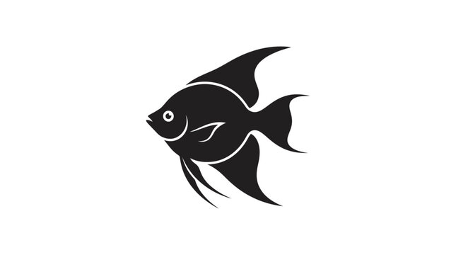 Black Fish Silhouette Swimming Alone.