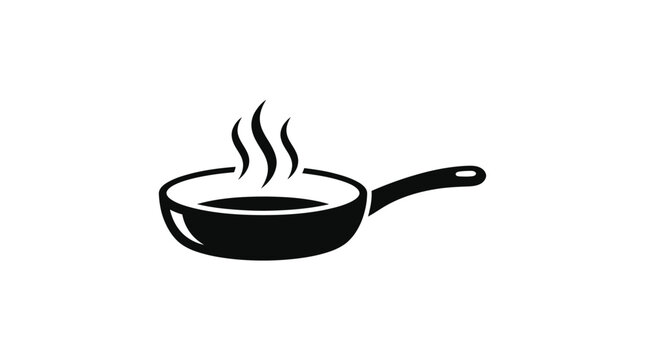 Black frying pan with steam rising.
