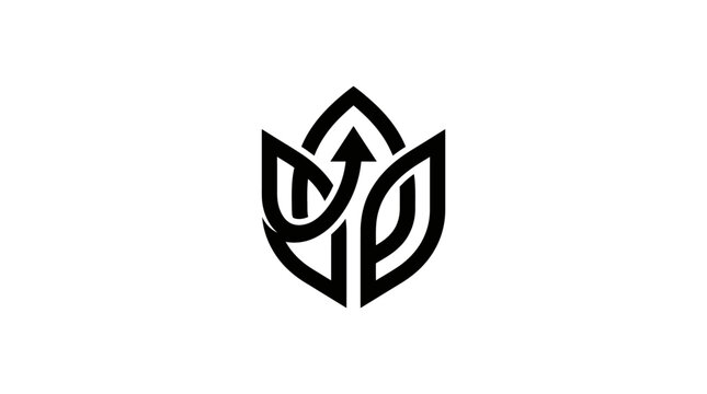 Black logo with leaf design.
