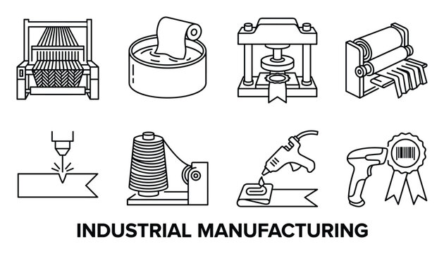 Industrial manufacturing machinery loom dyeing machine press rolling machine laser cutter wire spool hot glue gun.