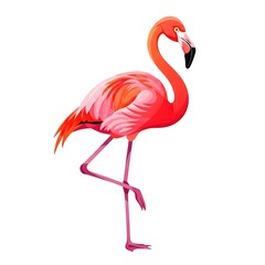 Obraz premium Beautiful pink flamingo bird standing on one leg