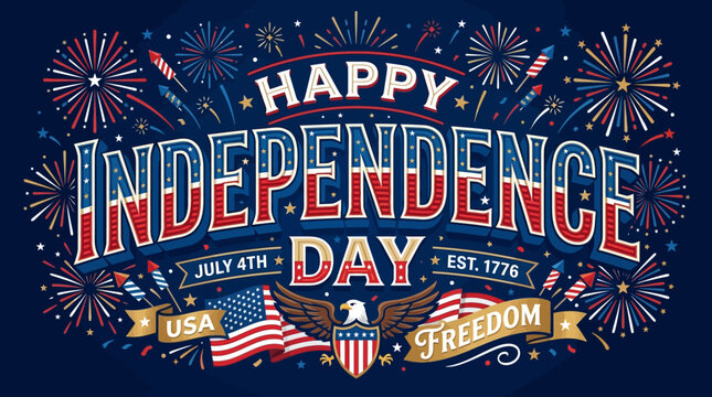 4th of July Celebration: Fireworks and American Flag Design