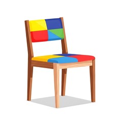 Naklejka premium Wooden chair with colorful patchwork seat and backrest