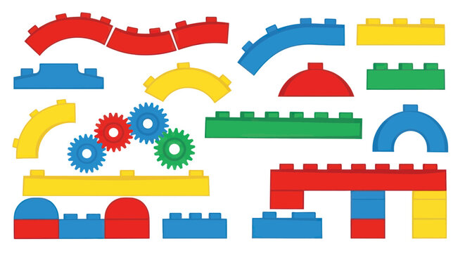 Colorful plastic building blocks assortment.