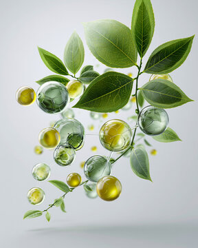 Green tea leaves with catechin molecular overlay for clean antioxidant wellness and nutrition science concept