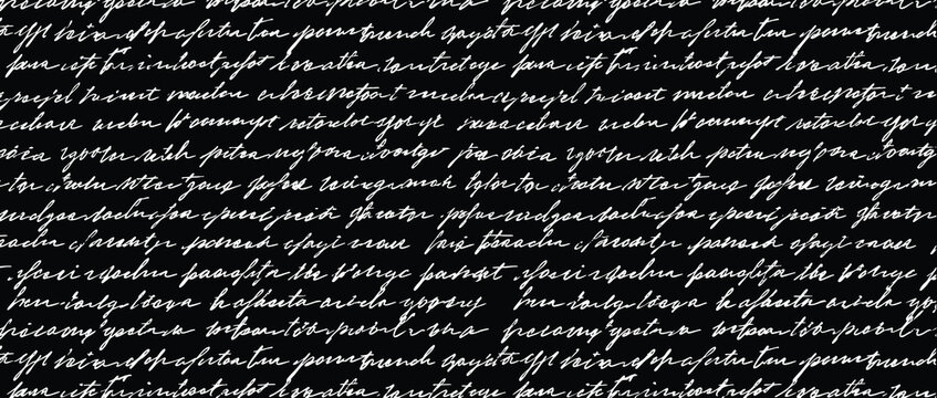Seamless pattern with handwritten cursive text, abstract calligraphic background, black and white script