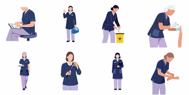 Medical Staff and Healthcare Workers Illustration Set for Vaccination Campaign and Healthcare Services