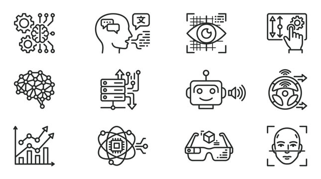Collection of Artificial Intelligence and Technology Icons.