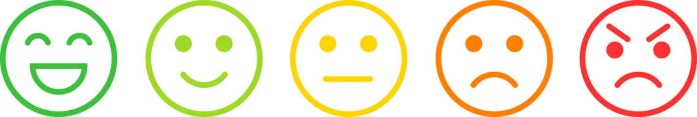Colorful feedback scale icons showing different emotion levels isolated on transparent background © kalam