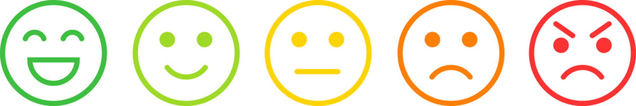 Colorful feedback scale icons showing different emotion levels isolated on transparent background