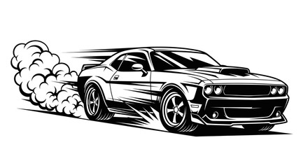 Black and white muscle car speeding. © Didit