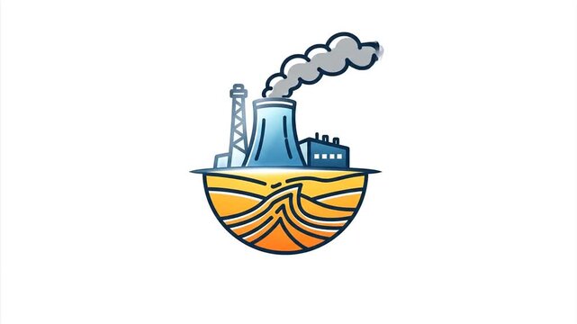 Industrial Power Plant Icon on a Cross-Section of Earth.