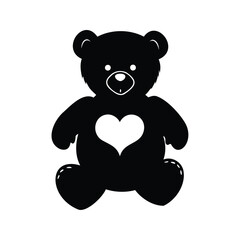 Fototapeta premium Cute teddy bear with heart silhouette vector illustration design, teddy bear holding heart silhouette vector illustration