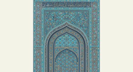 Intricate Blue Mosaic Archway with Arabic Calligraphy - Islamic Art © Diyah