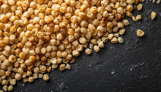 Chaotic Explosion Layout of Crisp Creamy Daria Grains on Charcoal Slate