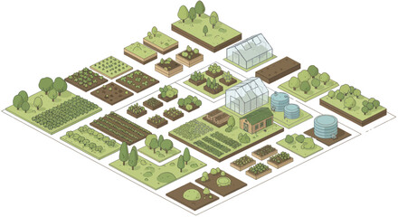 Fototapeta premium Isometric View of a Sustainable Organic Farm Layout.