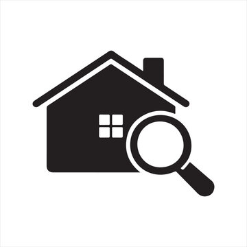 House with Magnifying Glass Icon for Property Search, Home Inspection and Real Estate Lookup

