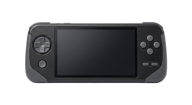 Portable handheld video game console mockup, isolated on transparent background