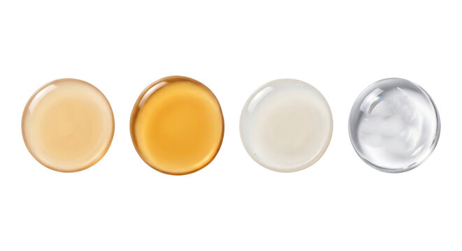 Cosmetic fluid cream and gel droplets set, isolated on transparent background