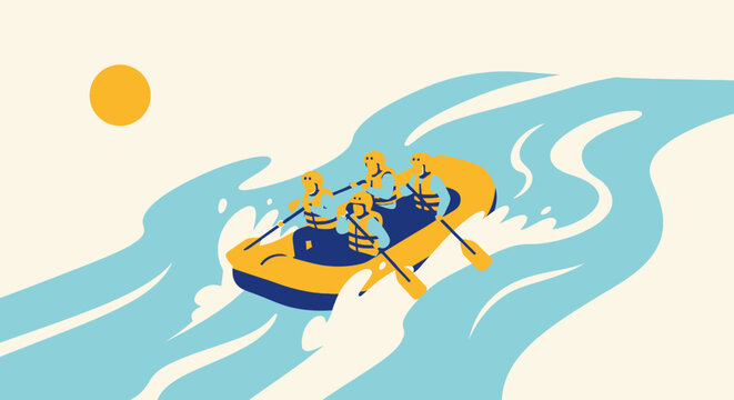 Rafting adventure: Colorful illustration of river adventure