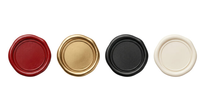 Vintage wax seal stamps in assorted colors, isolated on transparent background