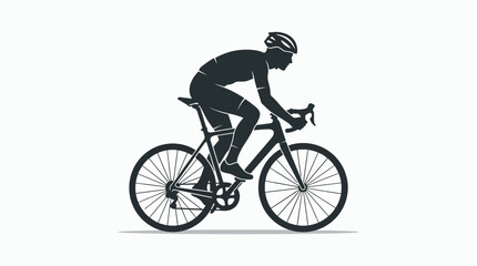 Fototapeta premium Cyclist Silhouette on Bicycle, Flat Design, Isolated on White