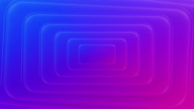 Abstract background featuring seamless looping layers of rounded rectangular tunnel frames shifting dynamically in a colorful blue, magenta, and purple neon gradient.