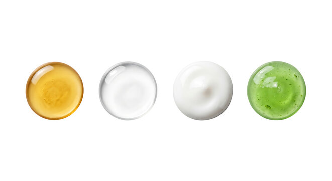 Cosmetic product liquid gel and cream dollops, isolated on transparent background