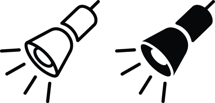 Flash photography icons studio strobe light with radiating beams black and white vector set