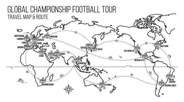 Global Championship Football Tour Map and Routes Overview
