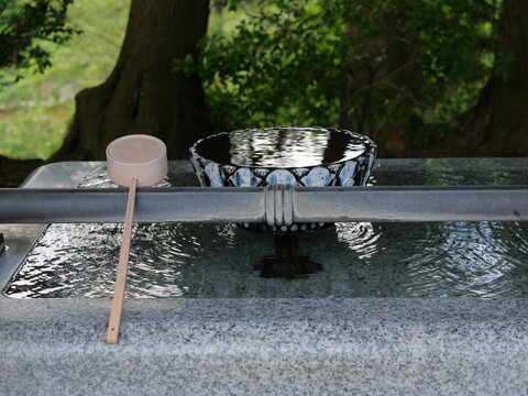 Traditional Temizuya Purification Basin at Naritasan Shinshoji Temple, Narita, Japan