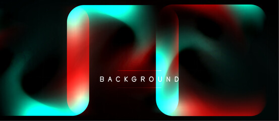 Abstract neon shapes, vibrant red, teal hues. Dark background creates striking visual contrast. Modern design element. © antishock