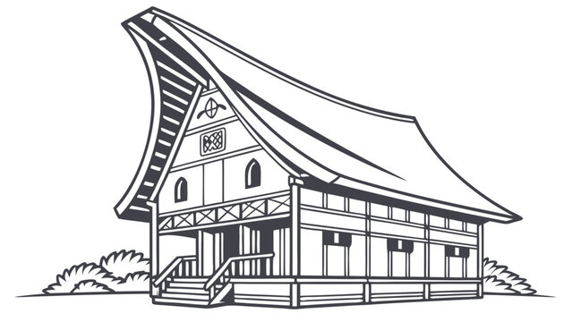 Traditional Indonesian Batak Bolon House Vector Illustration